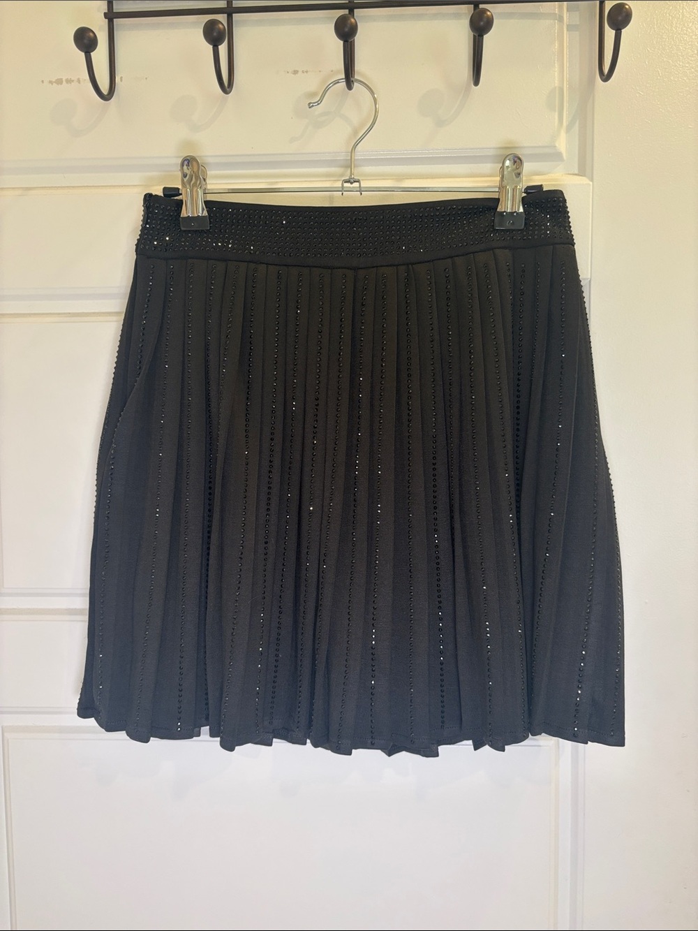 Nylon Apparel Black Rhinestone Pleated Mini Skirt Y2K Party Small